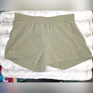 Under Armour Women's Olive Army Green Shorts With Built In Underwear. Size LG